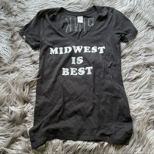 PINK Victoria’s Secret Black Midwest Is Best Vneck Tee Size XS